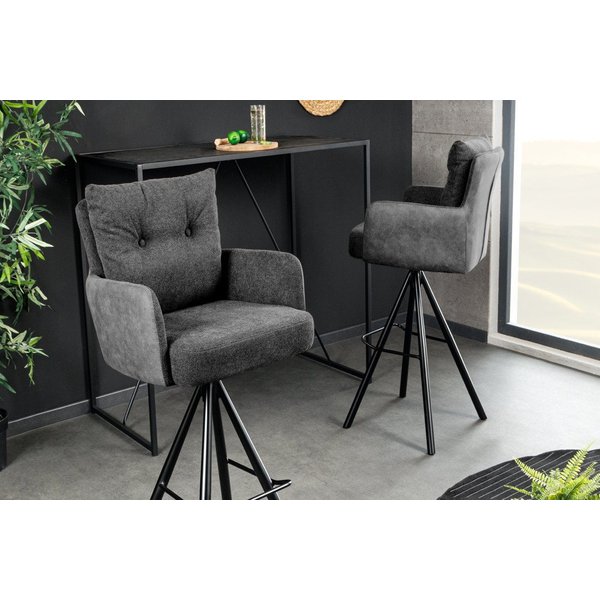 riess-ambiente Barhocker BIG GEORGE anthrazit - Samt, drehbar, Metall-Beine, mit Armlehne (Einzelartikel, 1 St), mit Taschenfederkern & Fußablage – ideal für Kü