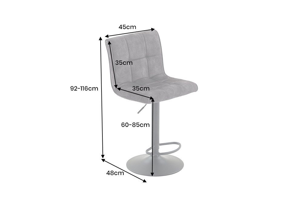 riess-ambiente Barhocker MODENA grau / schwarz - Samt, Metall, drehbar, höhenverstellbar (Einzelartikel, 1 St), gepolsterter Sitzhocker mit Tulpenfuß & Fußablag – Bild 3 von 5