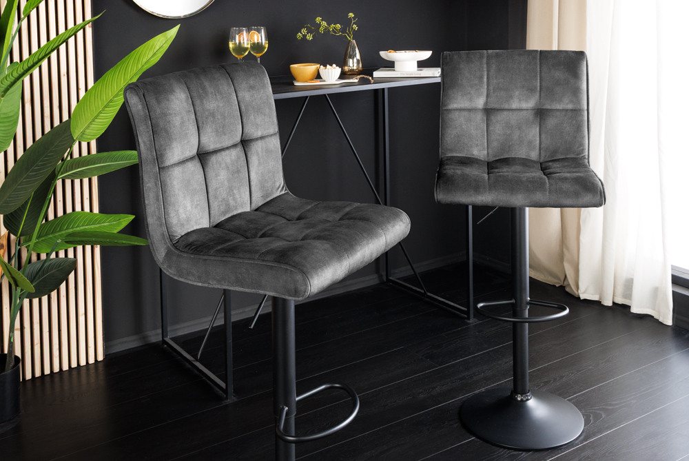 riess-ambiente Barhocker MODENA grau / schwarz - Samt, Metall, drehbar, höhenverstellbar (Einzelartikel, 1 St), gepolsterter Sitzhocker mit Tulpenfuß & Fußablag – Bild 5 von 5