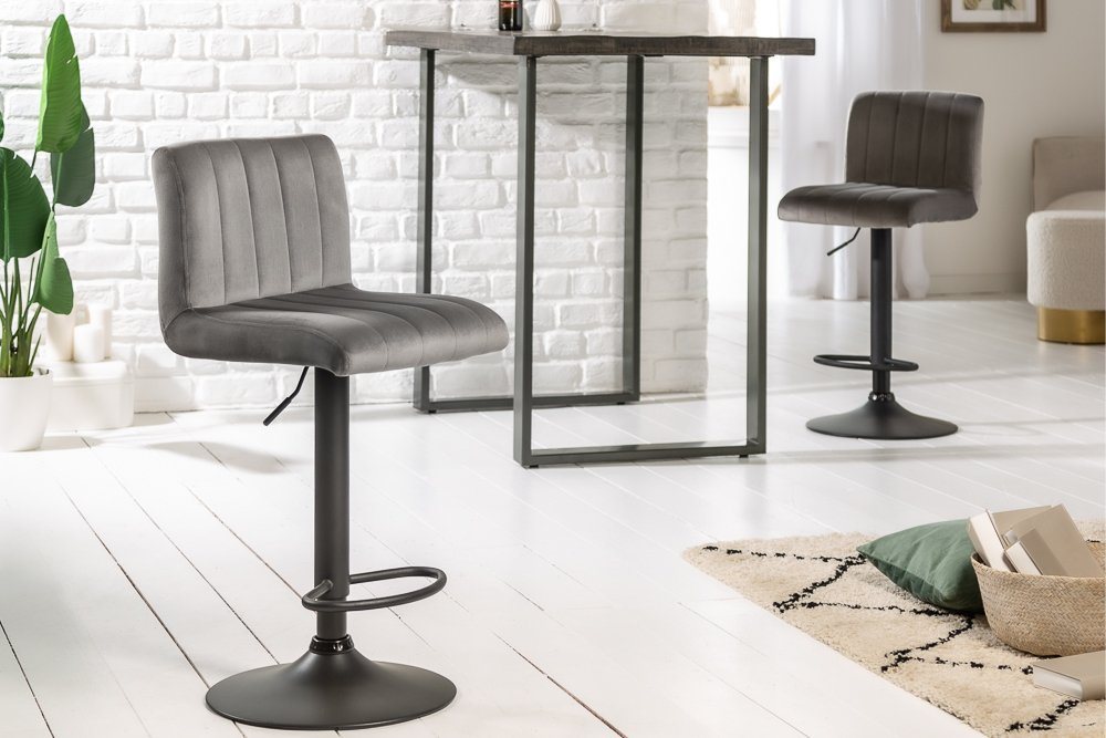 riess-ambiente Barhocker PORTLAND grau/schwarz - Samt, Barstuhl, mit Lehne, höhenverstellbar (Einzelartikel), Sitz mit Fußablage - ideal für Küchenbereich, Ess- – Bild 2 von 5