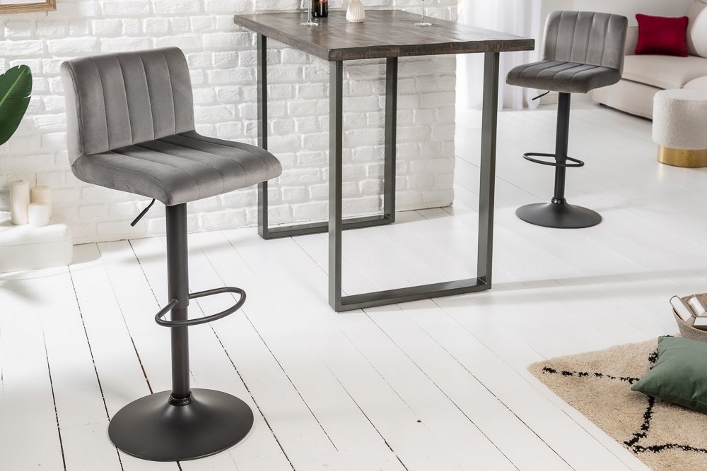 riess-ambiente Barhocker PORTLAND grau/schwarz - Samt, Barstuhl, mit Lehne, höhenverstellbar (Einzelartikel), Sitz mit Fußablage - ideal für Küchenbereich, Ess- – Bild 3 von 5