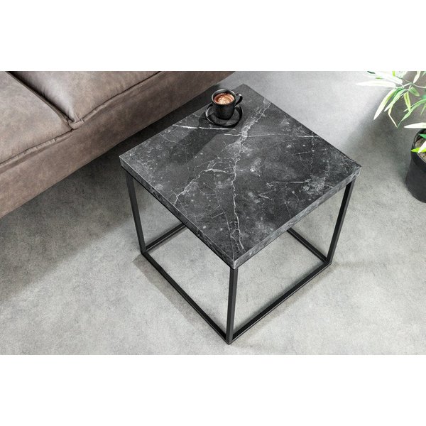 riess-ambiente Beistelltisch ARCHITECTURE 45cm graphit/schwarz – Metallgestell, Marmor-Design (Einzelartikel, 1-St), quadratische Platte & Industrial-Stil – ide
