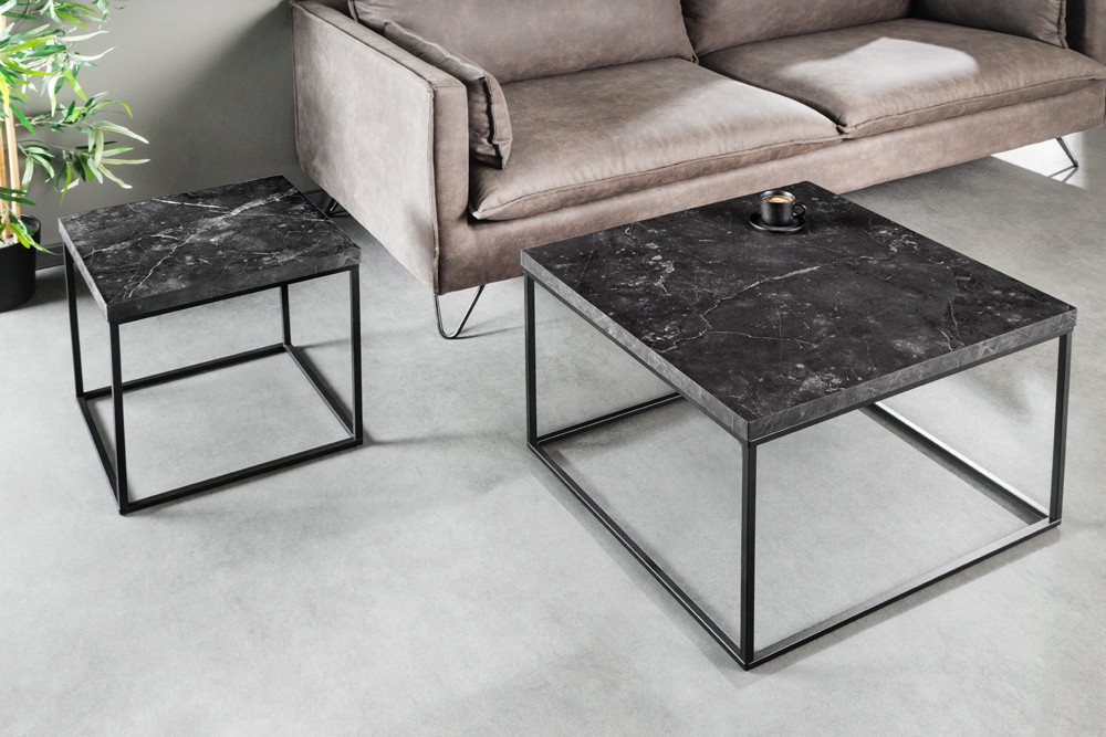 riess-ambiente Beistelltisch ARCHITECTURE 45cm graphit/schwarz – Metallgestell, Marmor-Design (Einzelartikel, 1-St), quadratische Platte & Industrial-Stil – ide – Bild 3 von 5