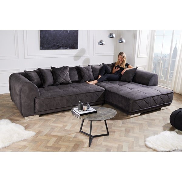 riess-ambiente Big-Sofa DECADENCIA 320cm dunkelgrau · XXL Couch aus Samt inkl. 8 Kissen, Einzelartikel 1 Teile, Sofa in L-Form · Ottomane beidseitig montierbar 