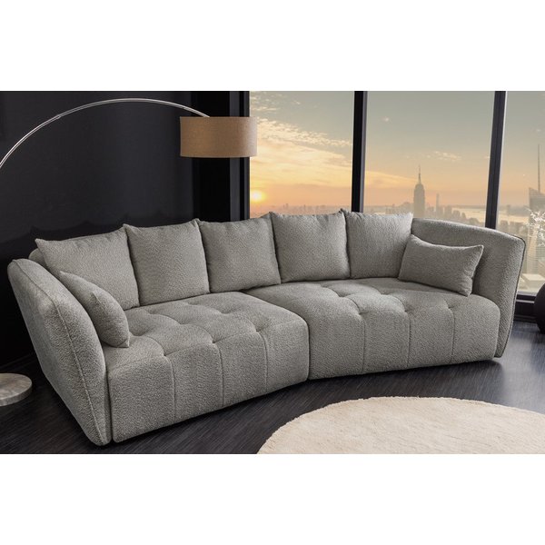 riess-ambiente Big-Sofa ROYAL 295cm grau - Bouclé, Federkern-Polsterung, Nosagfederung, modern, Einzelartikel 1 Teile, XXL-Couch mit Kissen & Rundum-Bezug - ide