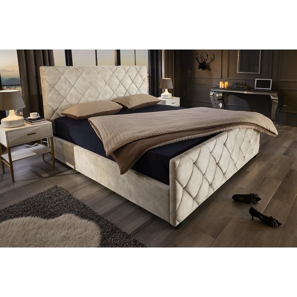 riess-ambiente Boxbett ELYSIUM 180x200cm champagner/beige – Samt, mit Bettkasten & Kopfteil (Einzelartikel, 1-St), Kingsize, Stauraum unter der Liegefläche, ele