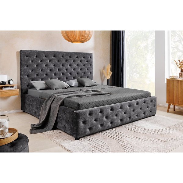 riess-ambiente Boxbett PARIS 160x200cm grau · Queensize-Bett mit Stauraum aus Samt (Einzelartikel, 1-St), Chesterfield-Design · inkl. Lattenrost und Bettkasten