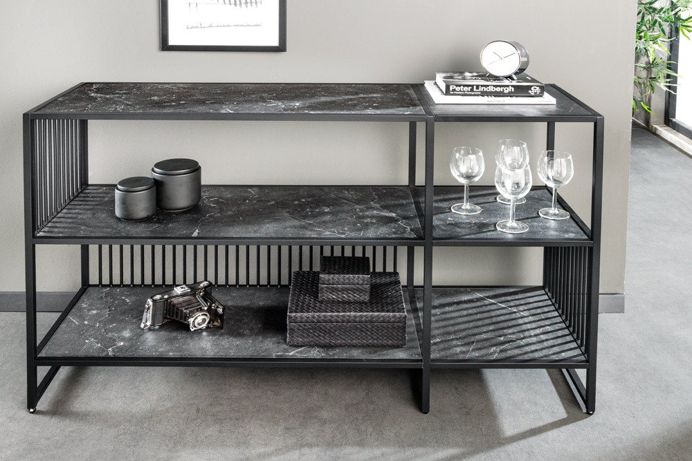 riess-ambiente Bücherregal ARCHITECTURE 120cm graphit · Standregal aus Metall mit 3 Regalböden, Einzelartikel 1-tlg., Wohnzimmer · Marmor-Design · Aufbewahrung  – Bild 2 von 5