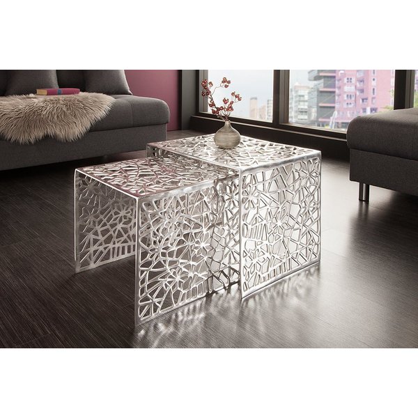 riess-ambiente Couchtisch ABSTRACT 49cm silber (Set, 2-St), Wohnzimmer · Metall · eckig · Handarbeit · Gap Design · Modern