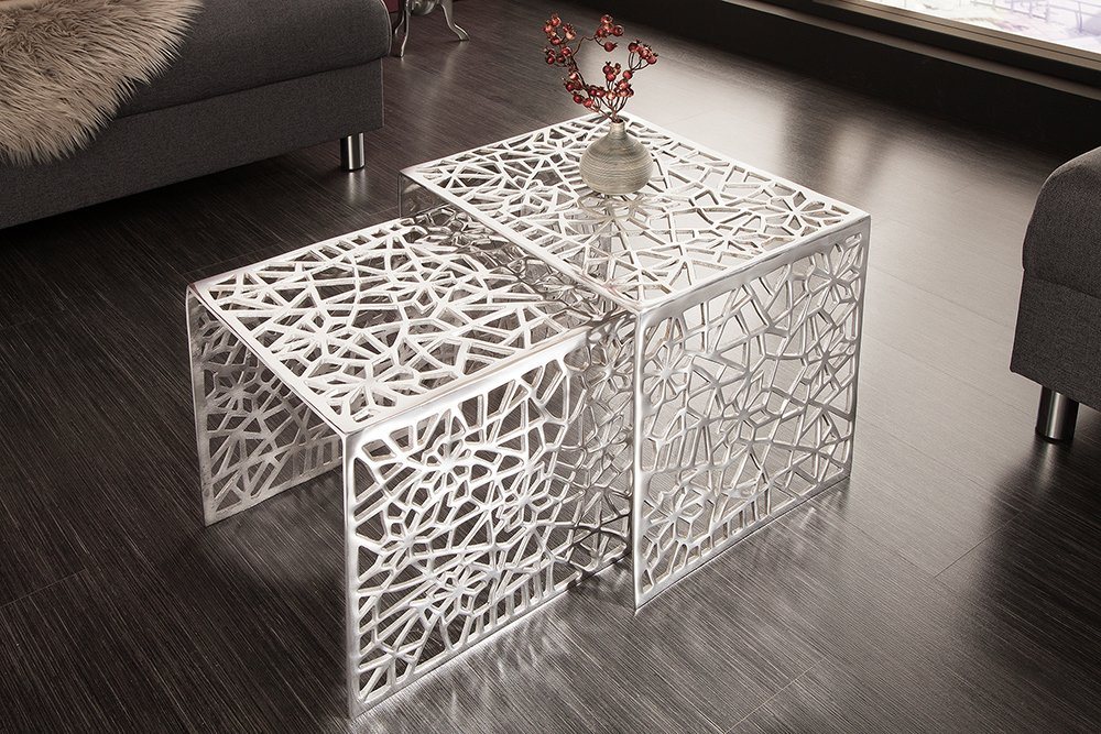 riess-ambiente Couchtisch ABSTRACT 49cm silber (Set, 2-St), Wohnzimmer · Metall · eckig · Handarbeit · Gap Design · Modern – Bild 2 von 5