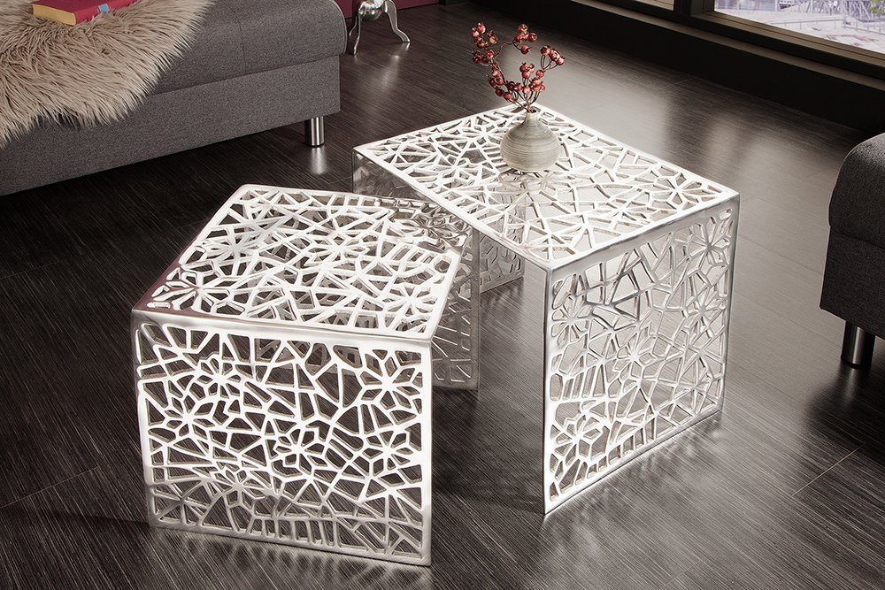 riess-ambiente Couchtisch ABSTRACT 49cm silber (Set, 2-St), Wohnzimmer · Metall · eckig · Handarbeit · Gap Design · Modern – Bild 3 von 5