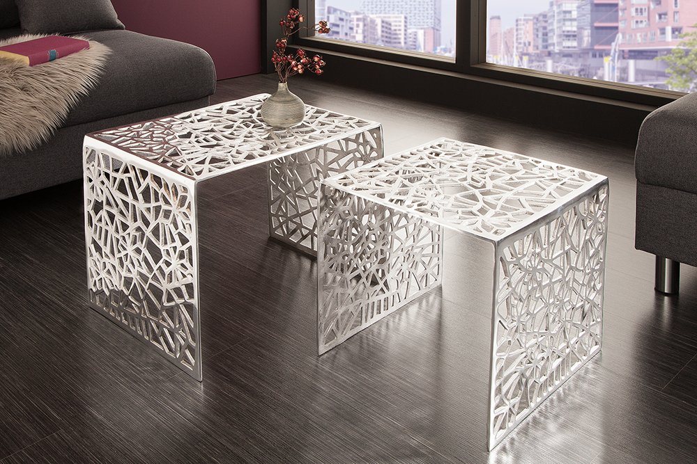 riess-ambiente Couchtisch ABSTRACT 49cm silber (Set, 2-St), Wohnzimmer · Metall · eckig · Handarbeit · Gap Design · Modern – Bild 4 von 5