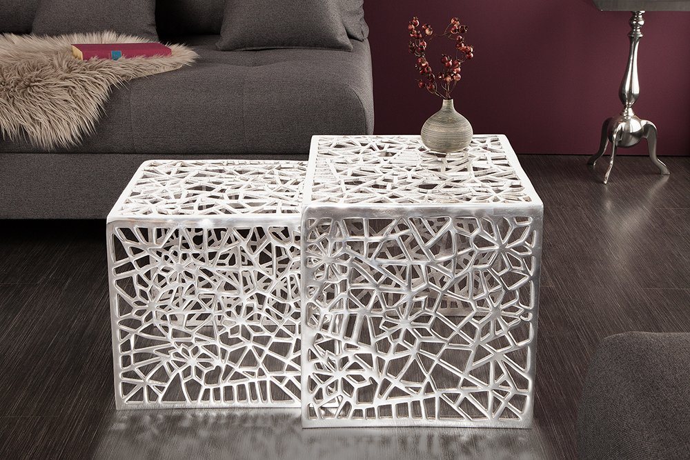 riess-ambiente Couchtisch ABSTRACT 49cm silber (Set, 2-St), Wohnzimmer · Metall · eckig · Handarbeit · Gap Design · Modern – Bild 5 von 5