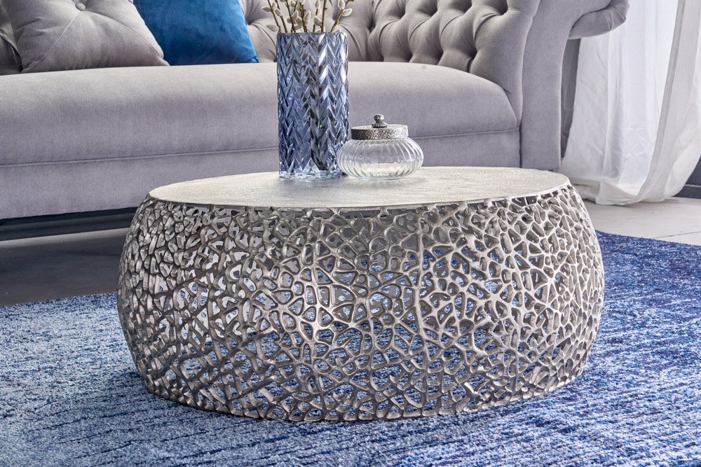 riess-ambiente Couchtisch ABSTRACT LEAF Ø75cm silber antik (Einzelartikel, 1-St), Wohnzimmer · Metall · rund · handmade · Modern Design – Bild 3 von 5