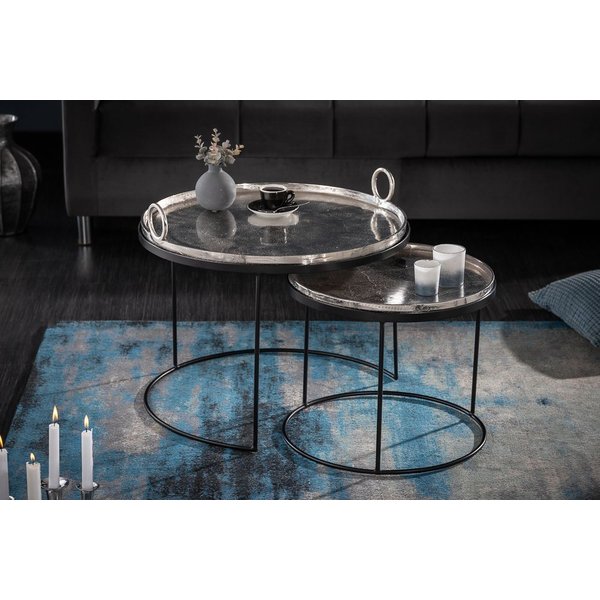riess-ambiente Couchtisch ELEMENTS Ø65cm silber / schwarz (Set, 2-St), Wohnzimmer · Metall · rund · abnehmbare Tischplatte · Design