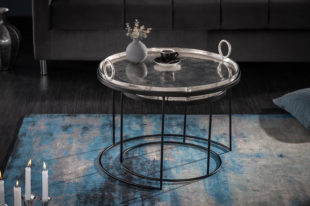 riess-ambiente Couchtisch ELEMENTS Ø65cm silber / schwarz (Set, 2-St), Wohnzimmer · Metall · rund · abnehmbare Tischplatte · Design – Bild 2 von 5