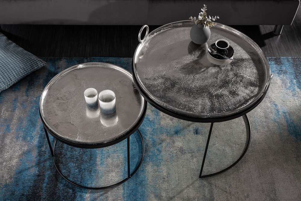 riess-ambiente Couchtisch ELEMENTS Ø65cm silber / schwarz (Set, 2-St), Wohnzimmer · Metall · rund · abnehmbare Tischplatte · Design – Bild 4 von 5