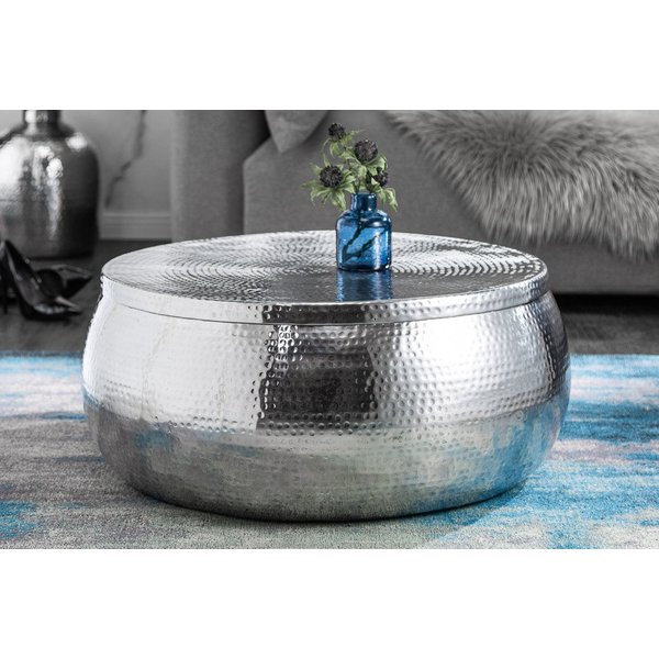 riess-ambiente Couchtisch ORIENT STORAGE Ø70cm silber (Einzelartikel, 1-St), Wohnzimmer · Metall · rund · mit Stauraum · Hammerschlag · handmade