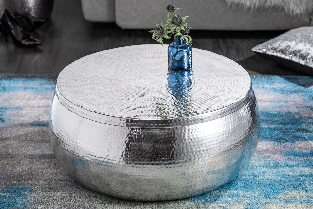 riess-ambiente Couchtisch ORIENT STORAGE Ø70cm silber (Einzelartikel, 1-St), Wohnzimmer · Metall · rund · mit Stauraum · Hammerschlag · handmade – Bild 2 von 5