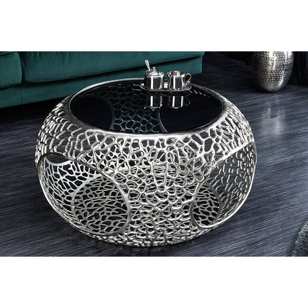 riess-ambiente Couchtisch SPIN Ø75cm silber / schwarz (Einzelartikel, 1-St), Wohnzimmer · Glas · Metall · rund · mit Stauraum · handmade · Design