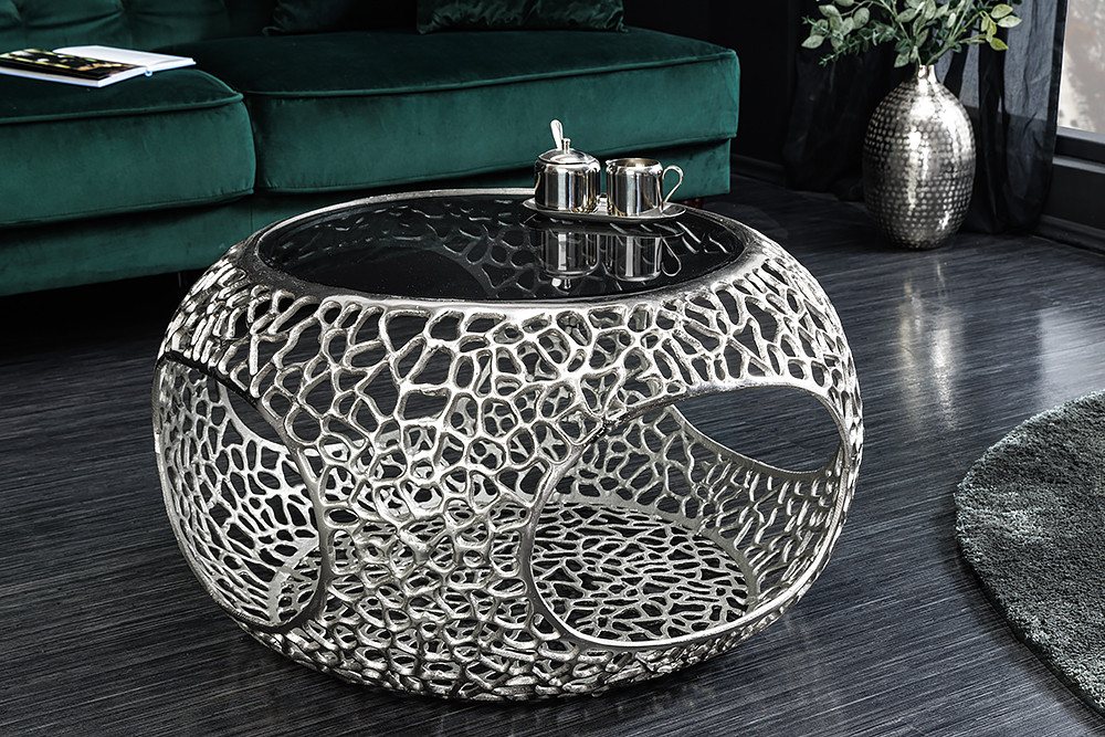 riess-ambiente Couchtisch SPIN Ø75cm silber / schwarz (Einzelartikel, 1-St), Wohnzimmer · Glas · Metall · rund · mit Stauraum · handmade · Design – Bild 2 von 5