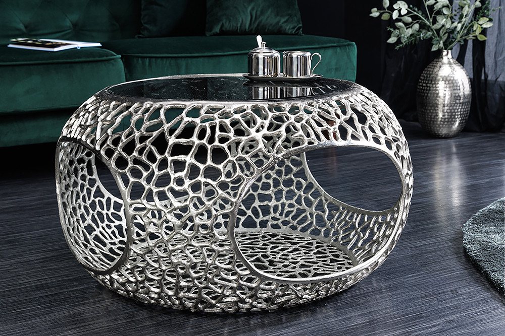 riess-ambiente Couchtisch SPIN Ø75cm silber / schwarz (Einzelartikel, 1-St), Wohnzimmer · Glas · Metall · rund · mit Stauraum · handmade · Design – Bild 3 von 5