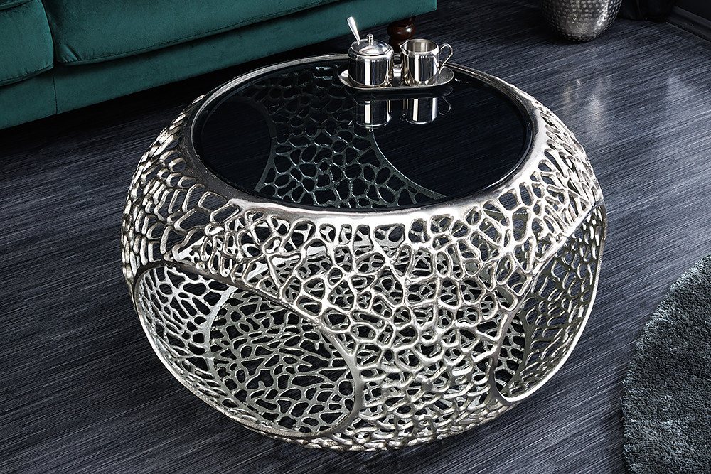 riess-ambiente Couchtisch SPIN Ø75cm silber / schwarz (Einzelartikel, 1-St), Wohnzimmer · Glas · Metall · rund · mit Stauraum · handmade · Design – Bild 4 von 5