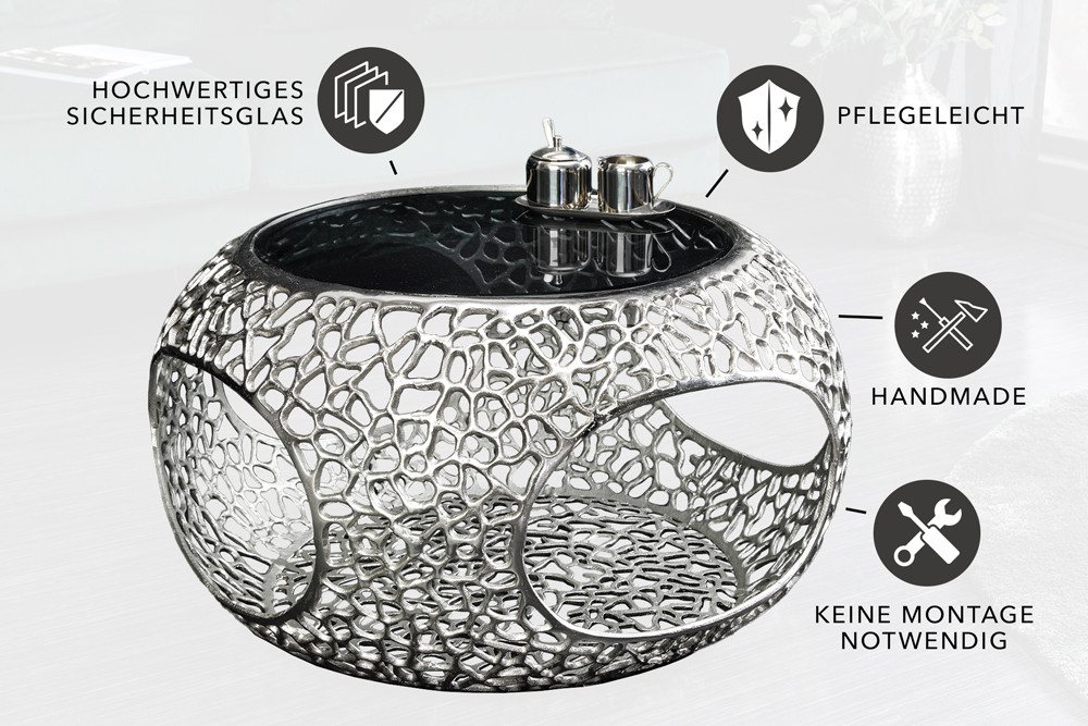 riess-ambiente Couchtisch SPIN Ø75cm silber / schwarz (Einzelartikel, 1-St), Wohnzimmer · Glas · Metall · rund · mit Stauraum · handmade · Design – Bild 5 von 5