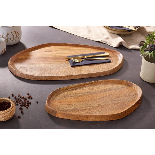 riess-ambiente Dekotablett AMAZONAS 56cm braun - Mango-Massivholz, Unikate, Handarbeit, natural (Set, 2 St), Rundes Ablage-Set - ideal für Wohn- und Esszimmer i
