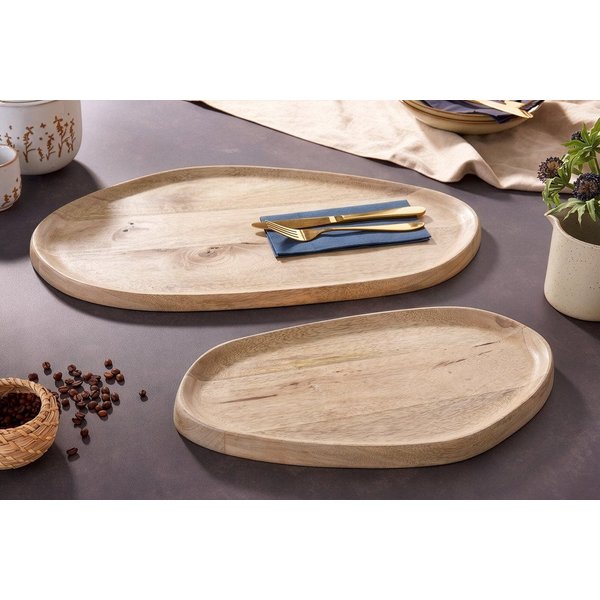 riess-ambiente Dekotablett AMAZONAS 56cm natur - Mango-Massivholz, cream finish, Handarbeit (Set, 2 St), Rundes Ablage-Set - ideal für Wohn- und Esszimmer im Ur