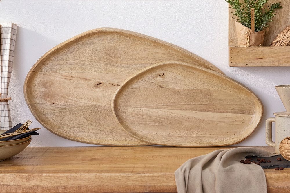 riess-ambiente Dekotablett AMAZONAS 56cm natur - Mango-Massivholz, cream finish, Handarbeit (Set, 2 St), Rundes Ablage-Set - ideal für Wohn- und Esszimmer im Ur – Bild 4 von 5