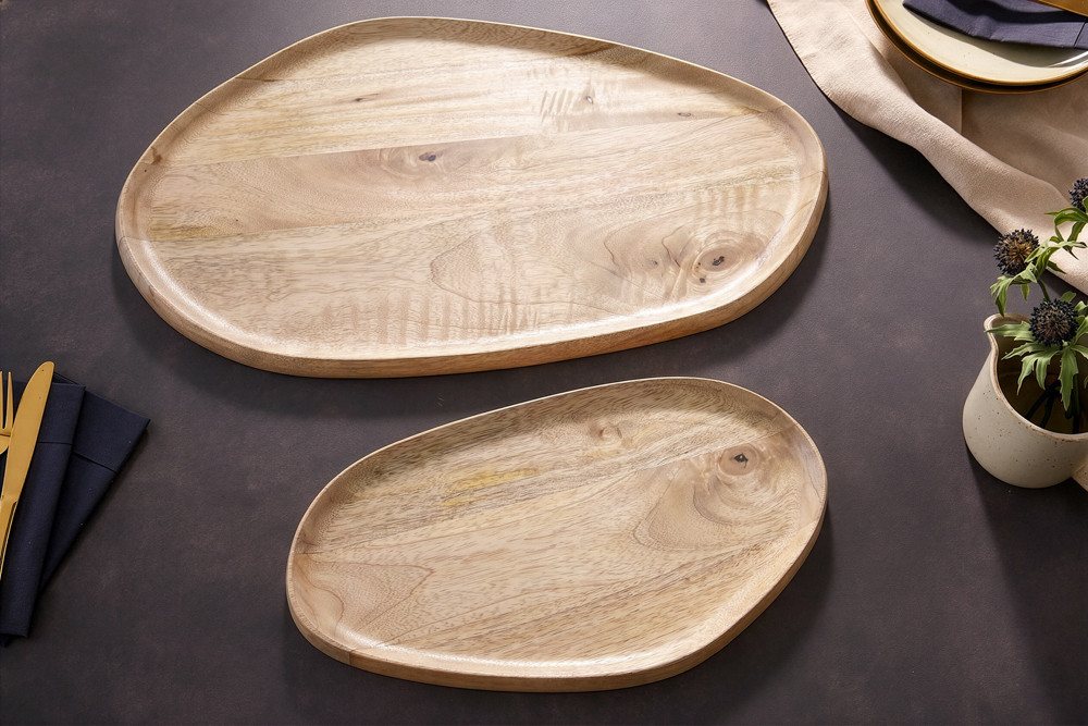 riess-ambiente Dekotablett AMAZONAS 56cm natur - Mango-Massivholz, cream finish, Handarbeit (Set, 2 St), Rundes Ablage-Set - ideal für Wohn- und Esszimmer im Ur – Bild 5 von 5