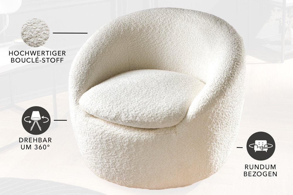 riess-ambiente Drehsessel ALPINE weiß (Einzelartikel, 1-St), Wohnzimmer · Bouclé · Teddy-Plüsch-Stoff · 360° drehbar · mit Armlehne – Bild 5 von 5
