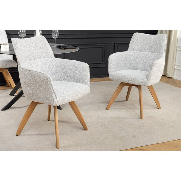riess-ambiente Drehstuhl ASGARD beige – Strukturstoff, Holzbeine, Armlehne & Taschenfederkern (Einzelartikel, 1 St), 180° drehbar mit Rücklaufautomatik – ideal 