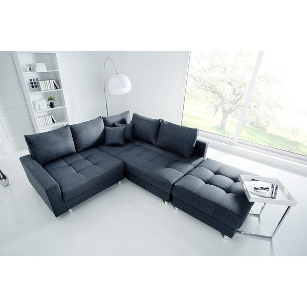 riess-ambiente Ecksofa KENT 220cm anthrazit - Stoffbezug, L-Form, Federkern, Hocker & Kissen, Set 2 Teile, Wohnlandschaft in Familiengröße - ideales Design fürs