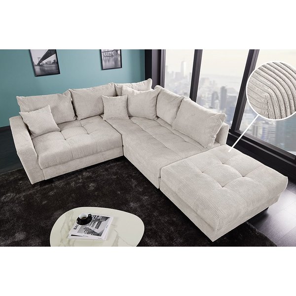 riess-ambiente Ecksofa KENT 220cm beige schwarz - Cord, L-Form, Federkern, FSC-zertifiziert, Einzelartikel 1 Teile, Moderne Wohnlandschaft inkl. Hocker - ideal 