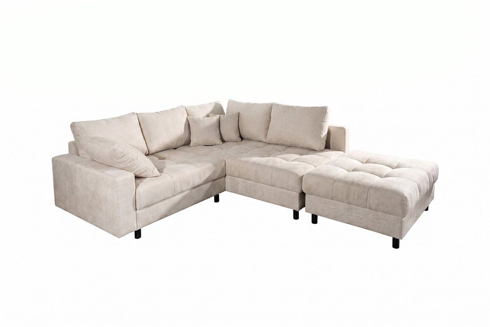 riess-ambiente Ecksofa KENT 220cm champagner beige - Chenille, FSC, inkl. Hocker & Kissen, Set 2 Teile, L-Förmige Wohnlandschaft mit Federkern - ideal für Wohnz – Bild 2 von 5