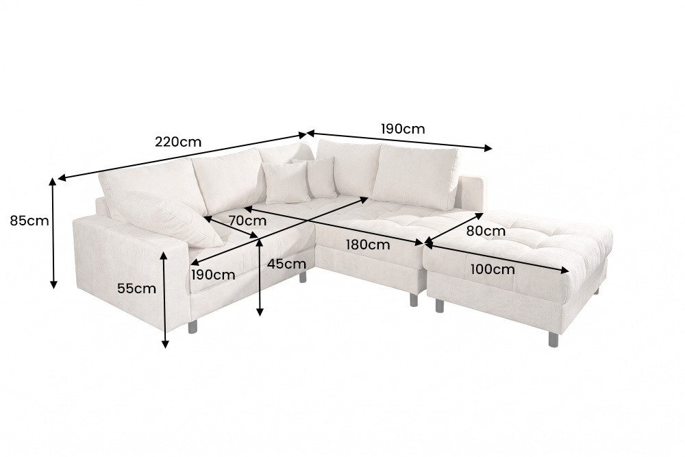 riess-ambiente Ecksofa KENT 220cm champagner beige - Chenille, FSC, inkl. Hocker & Kissen, Set 2 Teile, L-Förmige Wohnlandschaft mit Federkern - ideal für Wohnz – Bild 3 von 5