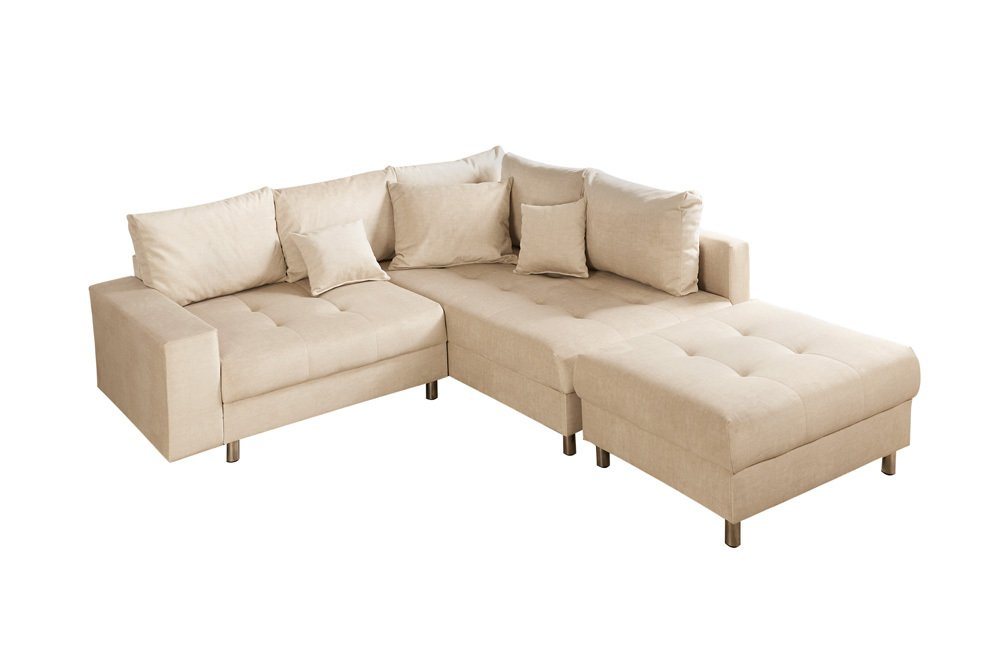 riess-ambiente Ecksofa KENT 220cm champagner beige - Samt, L-Form, Federkern, Hocker & Kissen, Set 1 Teile, Wohnlandschaft in Familiengröße - ideales Design für – Bild 2 von 5