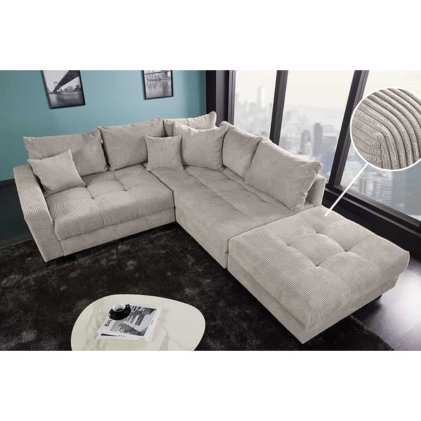 riess-ambiente Ecksofa KENT 220cm greige schwarz - Cord, L-Form, Federkern, FSC-zertifiziert, Einzelartikel 1 Teile, Moderne Wohnlandschaft inkl. Hocker - ideal