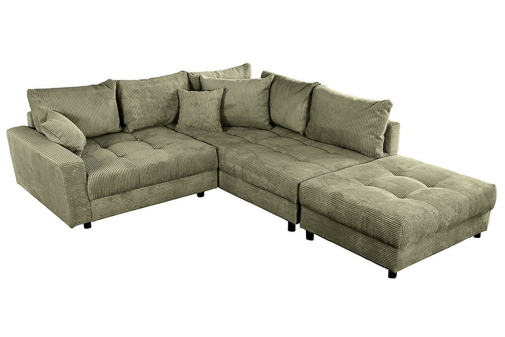 riess-ambiente Ecksofa KENT 220cm grün - Cord, L-Form, Federkern, m. Kissen, FSC-zertifiziert, Einzelartikel 1 Teile, Moderne Wohnlandschaft inkl. Hocker - idea – Bild 2 von 5
