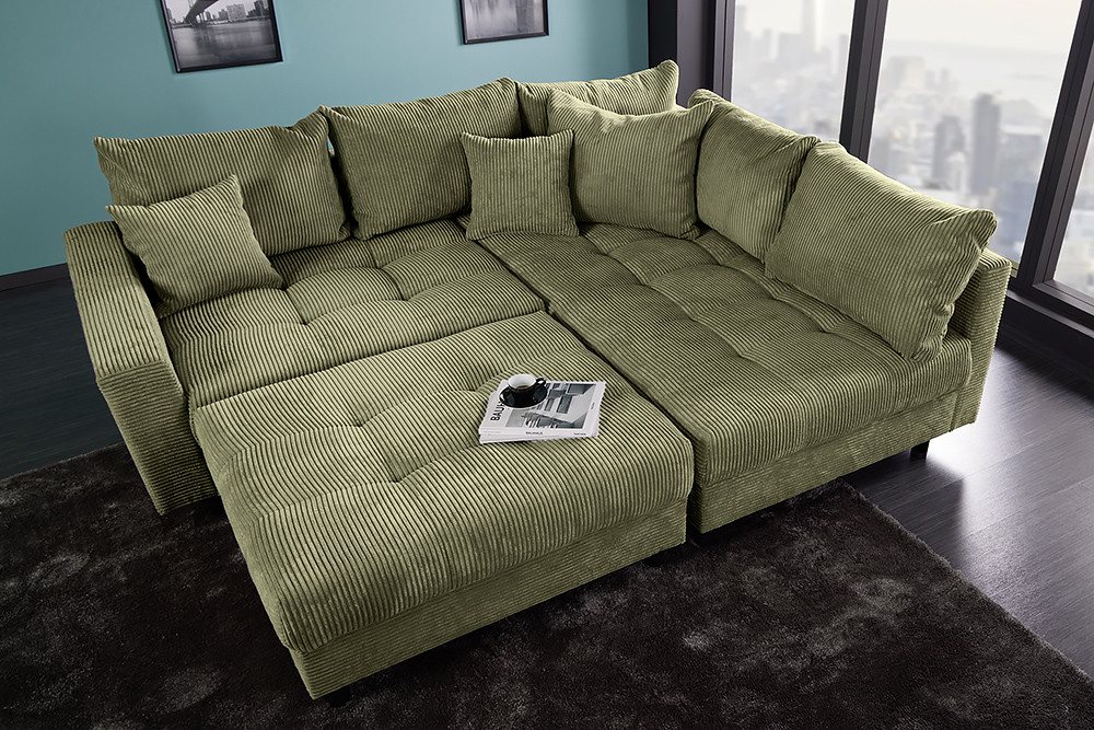 riess-ambiente Ecksofa KENT 220cm grün - Cord, L-Form, Federkern, m. Kissen, FSC-zertifiziert, Einzelartikel 1 Teile, Moderne Wohnlandschaft inkl. Hocker - idea – Bild 4 von 5