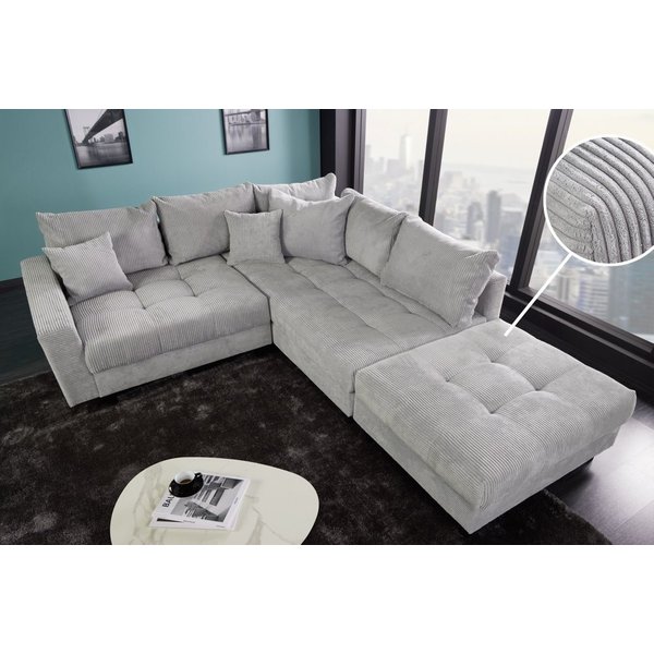 riess-ambiente Ecksofa KENT 220cm hellgrau/schwarz- Cord, L-Form, Federkern, FSC-zertifiziert, Einzelartikel 1 Teile, Moderne Wohnlandschaft inkl. Hocker - idea