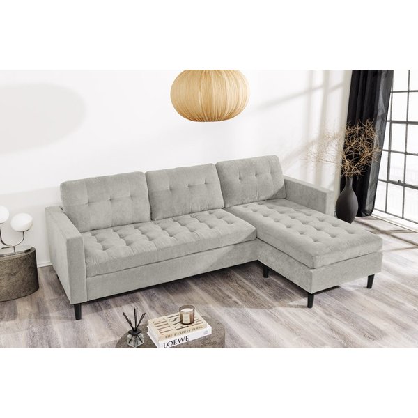 riess-ambiente Ecksofa STOCKHOLM 220 cm hellgrau – 3-Sitzer, Cordbezug, Ottomane beidseitig, Einzelartikel 1 Teile, bequeme Eckcouch mit Federkern – ideal fürs 