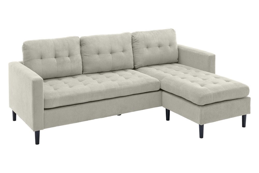 riess-ambiente Ecksofa STOCKHOLM 220 cm hellgrau – 3-Sitzer, Cordbezug, Ottomane beidseitig, Einzelartikel 1 Teile, bequeme Eckcouch mit Federkern – ideal fürs  – Bild 2 von 5