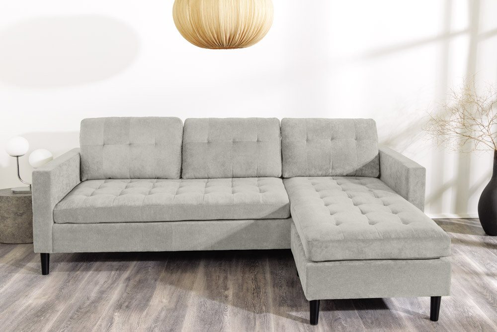 riess-ambiente Ecksofa STOCKHOLM 220 cm hellgrau – 3-Sitzer, Cordbezug, Ottomane beidseitig, Einzelartikel 1 Teile, bequeme Eckcouch mit Federkern – ideal fürs  – Bild 3 von 5