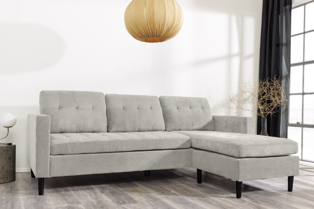 riess-ambiente Ecksofa STOCKHOLM 220 cm hellgrau – 3-Sitzer, Cordbezug, Ottomane beidseitig, Einzelartikel 1 Teile, bequeme Eckcouch mit Federkern – ideal fürs  – Bild 4 von 5