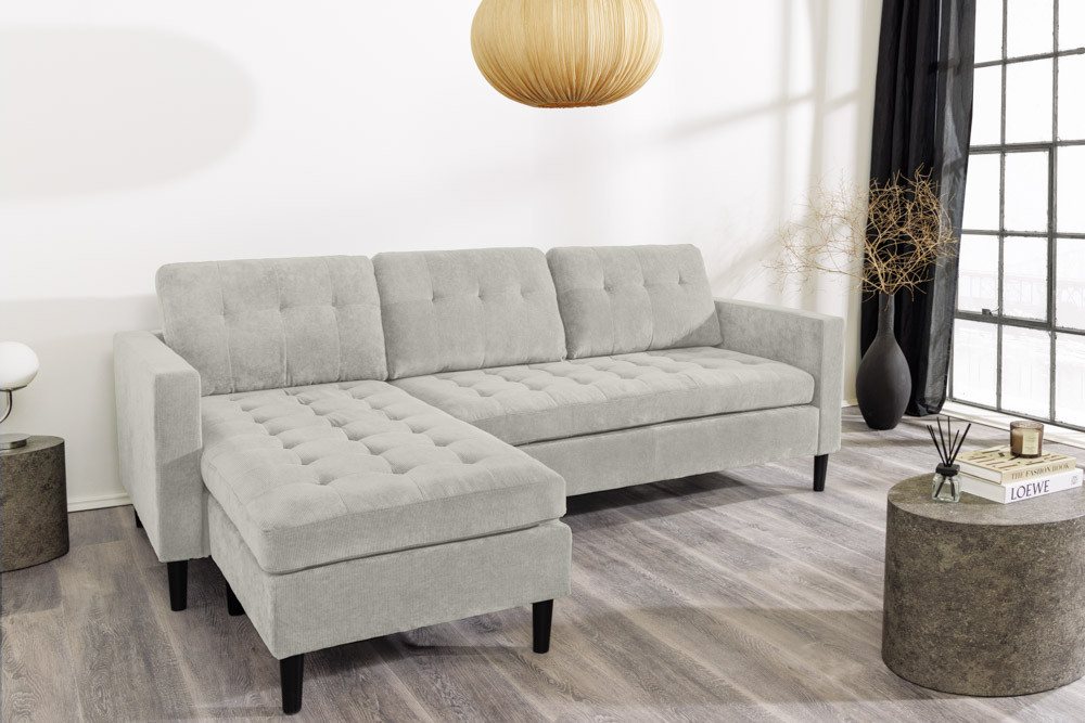 riess-ambiente Ecksofa STOCKHOLM 220 cm hellgrau – 3-Sitzer, Cordbezug, Ottomane beidseitig, Einzelartikel 1 Teile, bequeme Eckcouch mit Federkern – ideal fürs  – Bild 5 von 5