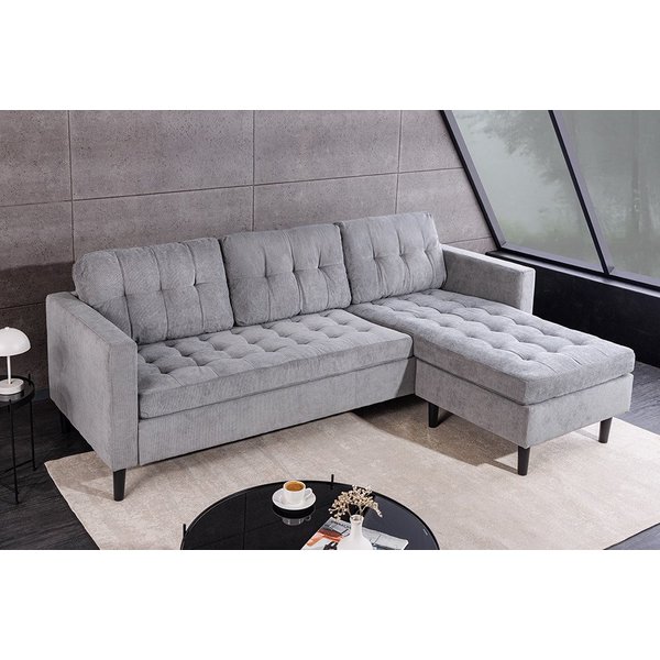 riess-ambiente Ecksofa STOCKHOLM 220cm grau · Couch mit Cordbezug und Federkern-Polsterung, Einzelartikel 1 Teile, 3-Sitzer in L-Form · inkl. Kissen · Ottomane 
