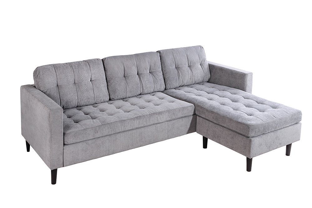 riess-ambiente Ecksofa STOCKHOLM 220cm grau · Couch mit Cordbezug und Federkern-Polsterung, Einzelartikel 1 Teile, 3-Sitzer in L-Form · inkl. Kissen · Ottomane  – Bild 2 von 5